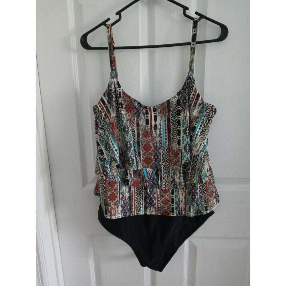 ISLAND PEARLS Swimsuit Women Size 14 One-Piece Multicolor adj straps
